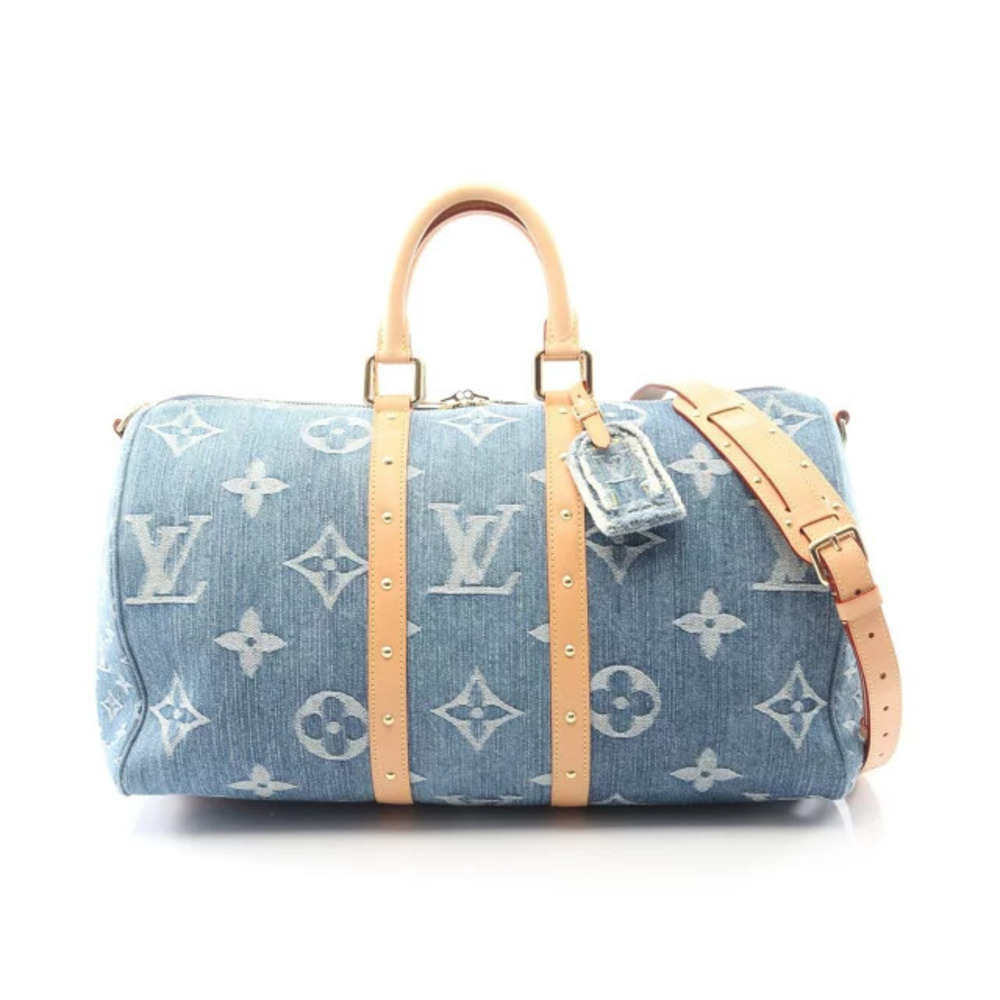 Louis Vuitton LV Remix Keepall Bandouliere Denim Bag Leather Travel Bag Blue